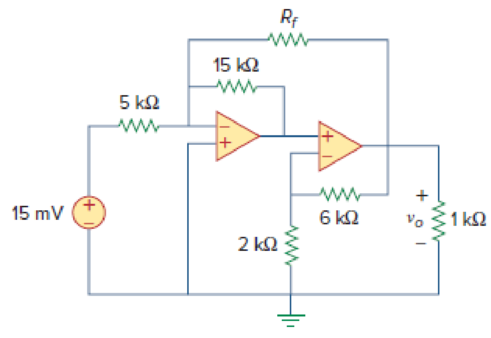Chapter 5, Problem 68P, Find vo in the circuit of Fig. 5.95, assuming that Rf =  (open circuit). Figure 5.95 For Probs. 5.68 