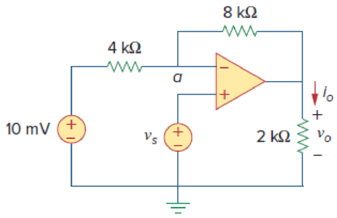 Chapter 5, Problem 6RQ, If vs = 8 mV in the circuit of Fig. 5.41, the output voltage is: (a)44 mV (b)8 mV (c)4 mV (d)7 mV 
