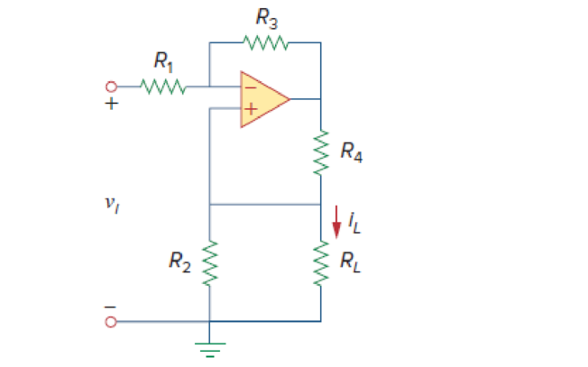Chapter 5, Problem 93CP, A voltage-to-current converter is shown in Fig. 5.110, which means that iL= Avi if R1R2 = R3R4. Find 