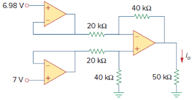 Chapter 5.7, Problem 8PP, Obtain io in the instrumentation amplifier circuit of Fig. 5.27. Figure 5.27 Instrumentation 