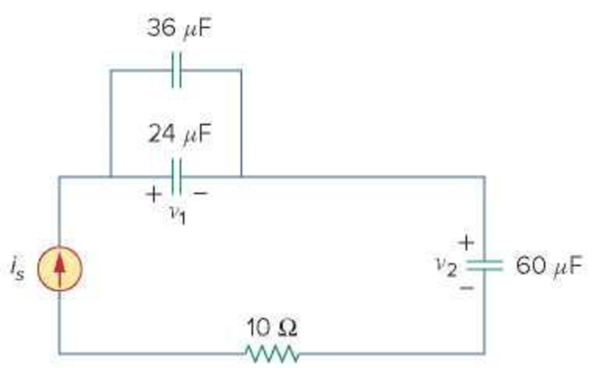 Chapter 6, Problem 32P, In the circuit in Fig. 6.64, let is = 4.5e2t mA and the voltage across each capacitor is equal to 
