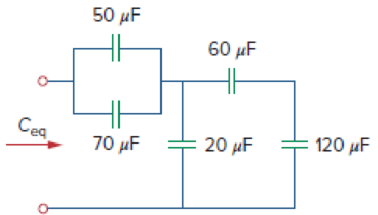 Chapter 6.3, Problem 6PP, Find the equivalent capacitance seen at the terminals of the circuit in Fig. 6.17. Answer: 40 F. 