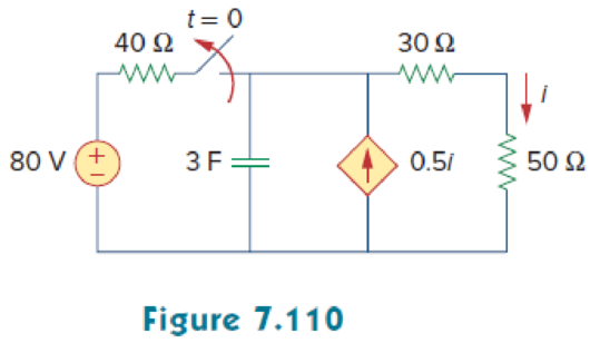 Chapter 7, Problem 43P, Consider the circuit in Fig. 7.110. Find i(t) for t  0 and t  0. 