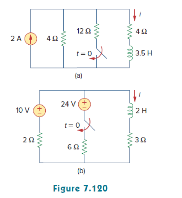 Chapter 7, Problem 54P, Obtain the inductor current for both t  0 and t  0 in each of the circuits in Fig. 7.120. 