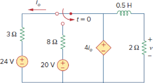 Chapter 7, Problem 55P, Find v(t) for t  0 and t  0 in the circuit of Fig. 7.121. Figure 7.121 For Prob. 7.55. 