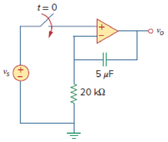 Chapter 7, Problem 70P, Determine vo for t  0 when vs = 20 mV in the op amp circuit of Fig. 7.135. Figure 7.135 