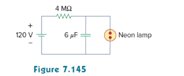 Chapter 7, Problem 85P, A simple relaxation oscillator circuit is shown in Fig. 7.145. The neon lamp fires when its voltage 