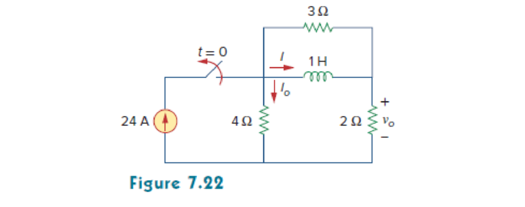 Chapter 7.3, Problem 5PP, Determine i, io, and vo for all t in the circuit shown in Fig. 7.22. Assume that the switch was 