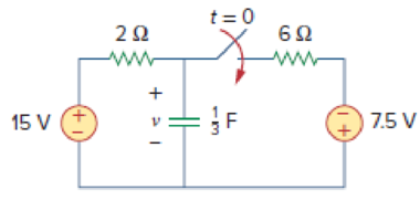 Chapter 7.5, Problem 10PP, Find v(t) for t  0 in the circuit of Fig. 7.44. Assume the switch has been open for a long time and 