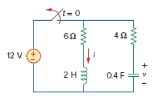 Chapter 8, Problem 1P, For the circuit in Fig. 8.62, find: (a)i(0+) and v(0+), (b)di(0+)/dt and dv(0+)/dt, (c)i() and v(). 