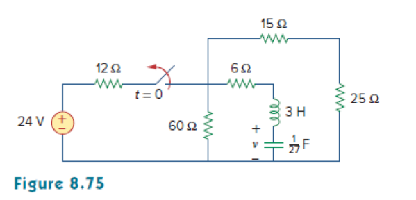 Chapter 8, Problem 21P, Calculate v(t) for t  0 in the circuit of Fig. 8.75. 