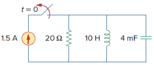 Chapter 8.4, Problem 6PP, Refer to the circuit in Fig. 8.17. Find v(t) for t  0. Answer: 50(e10t  e2.5t) V. Figure 8.17 For 