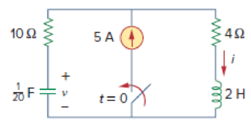 Chapter 8.7, Problem 9PP, Determine v and i for t  0 in the circuit of Fig. 8.28. (See comments about current sources in 
