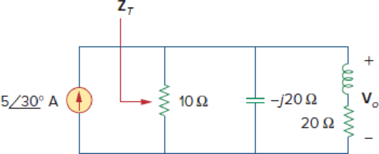 Chapter 9, Problem 64P, Find ZT and Vo in the circuit in Fig. 9.71. Let the value of the inductance equal j20 . Figure 9.71 