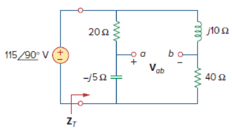 Chapter 9, Problem 66P, For the circuit in Fig. 9.73, calculate ZT and Vab. Figure 9.73 