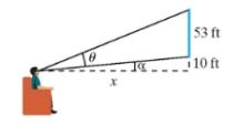 Chapter 4.7, Problem 127PE, The vertical viewing angle  to a movie screen is the angle formed from the bottom of the screen to a 