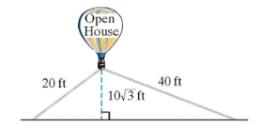 Chapter 4.7, Problem 79PE, A balloon advertising an open house is stabilized by two cables of lengths 20ft and 40ft tethered to 