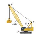 Chapter 6.3, Problem 27PE, A 40-ft boom on a crane is attached to the crane platform at point D . A cable is attached to the 