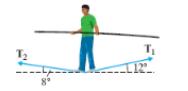 Chapter 7.4, Problem 114PE, A tightrope walker and the balance bar together weigh 175 lb. Find the magnitudes of the tension 