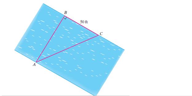Chapter 5.2, Problem 73PE, To determine the width of a river from point A to point B, a surveyor walks downriver 50 ft along a 