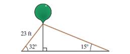 Chapter 7.1, Problem 28PE, A large weather balloon is tethered by two ropes. One rope measures 23 ft and attaches to the 