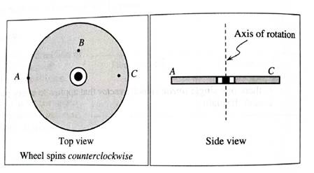 Chapter 4.1, Problem 1eT, The diagrams at right show top and side views of the spinning wheel in part A. On each diagram, draw 
