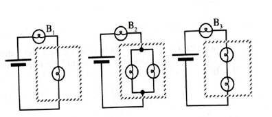 Chapter 6.2, Problem 1cT, Predict the relative brightness of bulbs B1,B1,andB3 in the circuits shown. (A dashed box has been 