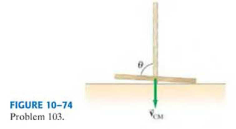 Chapter 10, Problem 103GP, A thin uniform stick of mass M and length l is positioned vertically, with its tip on a frictionless 