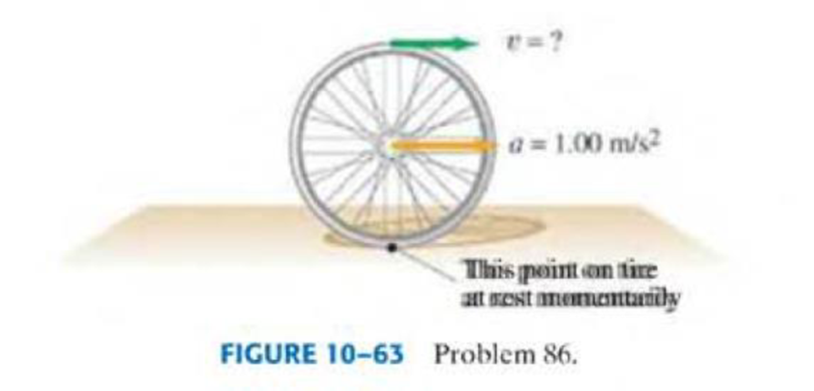 Chapter 10, Problem 86GP, A cyclist accelerates from rest at a rate of l.00 m/s2. How fast will a point at the top of the rim 