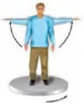 Chapter 11, Problem 3P, (II) A person stands, hands at his side, on a platform that is rotating at a rate of 0.90rev/s. If 