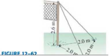 Chapter 12, Problem 23P, (II) Two wires run from the top of a pole 2.6 m tall that supports a volleyball net. The two wires 