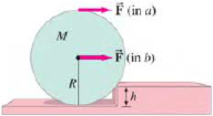 Chapter 12, Problem 59GP, What minimum horizontal force F is needed to pull a wheel of radius R and mass M over a step of 