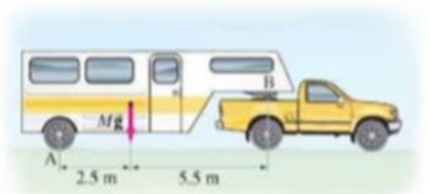 Chapter 12, Problem 77GP, A 2500-kg trailer is attached to a stationary truck at point B, Fig. 1289. Determine the normal 