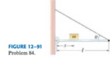 Chapter 12, Problem 84GP, A uniform beam of mass M and length l is mounted on a hinge at a wall as shown in Fig. 1291. It is 