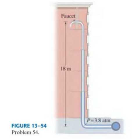 Chapter 13, Problem 54P, (II) Water at a gauge pressure of 3.8 atm at street level flows into an office building at a speed 