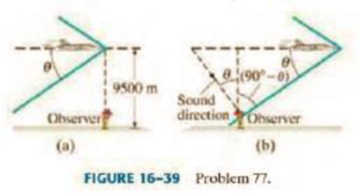 Chapter 16, Problem 77P, (II) A supersonic jet traveling at Mach 2.2 at an altitude of 9500 m passes directly over an 