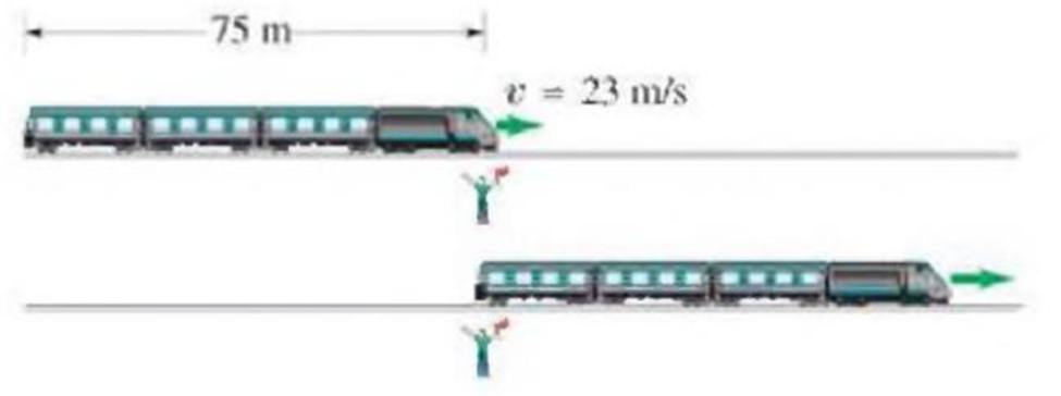 Chapter 2, Problem 43P, (II) A 75-m-long train begins uniform acceleration from rest. The front of the train has a speed of 