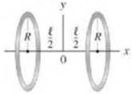 Chapter 21, Problem 39P, (II) Two parallel circular rings of radius R have their centers on the x axis separated by a 