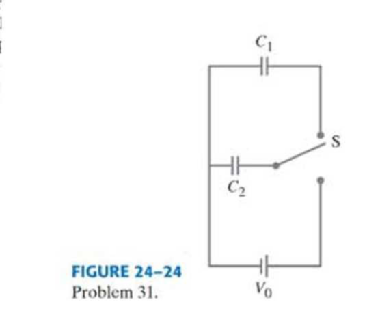 Chapter 24, Problem 31P, (II) The switch S in Mg. 2424 is connected downward so that capacitor C2 becomes fully charged by 