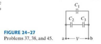 Chapter 24, Problem 37P, (II) (a) Determine the equivalent capacitance of the circuit shown in Fig. 2427. (b) If C1 = C2 = 