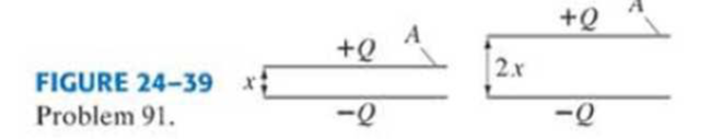 Chapter 24, Problem 91GP, A parallel-plate capacitor has plate area A, plate separation x, and has a charge Q stored on its 