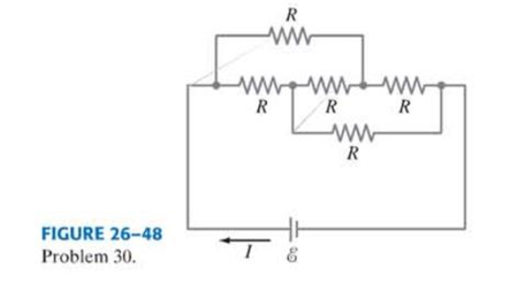 Chapter 26, Problem 30P, (II) (a) A network of five equal resistors R is connected to a battery  as shown in Fig. 2648. 