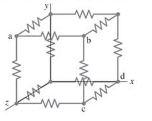 Chapter 26, Problem 40P, (III) Twelve resistors, each of resistance R, are connected as the edges of a cube as shown in Fig. 