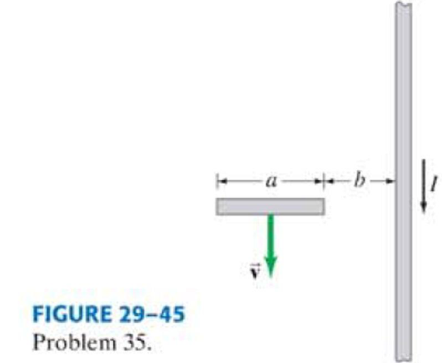 Chapter 29, Problem 35P, (III) A short section of wire, of length a, is moving with velocity v, parallel to a very long wire 