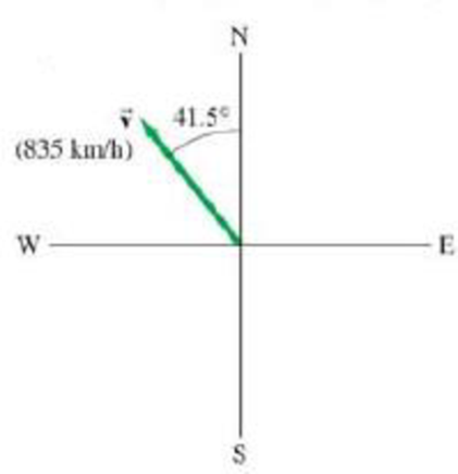 Chapter 3, Problem 7P, (II) An airplane is travelling; 835 km/h m a direction 41.5 west of north (Fig. 337), (a) Find the 