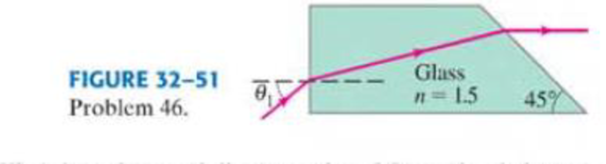 Chapter 32, Problem 45P, (II) The block of glass (n = 1.5) shown in cross section in Fig. 3251 is surrounded by air. A ray of 