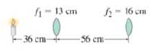 Chapter 33, Problem 27P, (II) A lighted candle is placed 36 cm in from of a converging lens of focal length f1 = 13 cm. which 