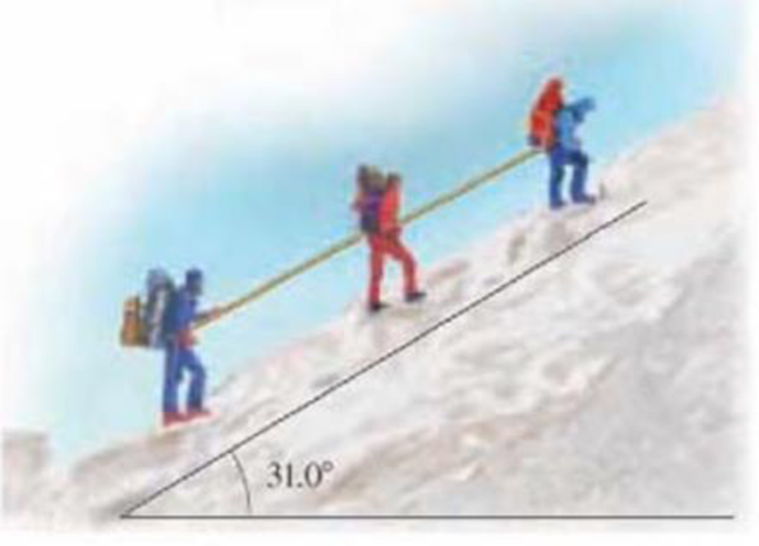 Chapter 4, Problem 83GP, Three mountain climbers who are roped together in a line are ascending an icefield inclined at 31.0 