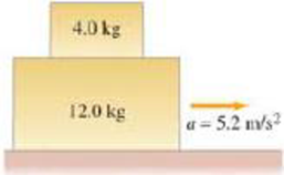 Chapter 5, Problem 32P, (III) A 4.0-kg block is stacked on top of a 12.0-kg block, which is accelerating along a horizontal 