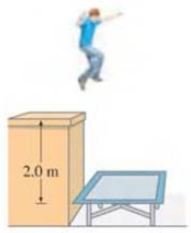 Chapter 8, Problem 16P, (II) A 72-kg trampoline artist jumps vertically upward from the top of a platform with a speed of 